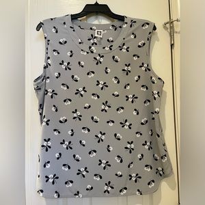 Anne Klein Floral Print Shell- XL Atlantic Gray/Anne Black